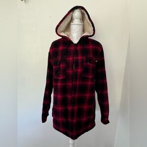 EMPYRE Mens Red ang Black Plaid Fleece Lined Jacket Size Large